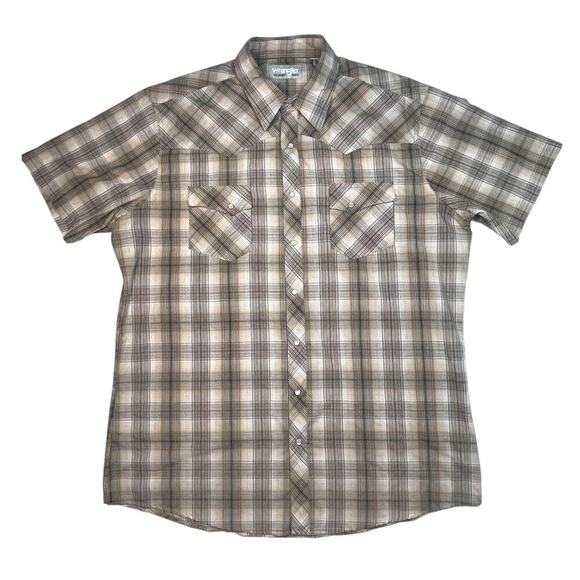 Wrangler Mens XL Wrancher Snap Shirt Plaid Short Sleeve Workwear Western Farm - Picture 2 of 10